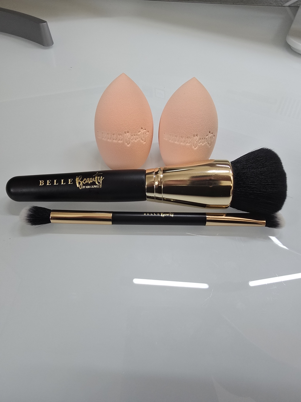 Belle by Kim Gravel Peach Makeup Sponges with Black & Gold Brushes